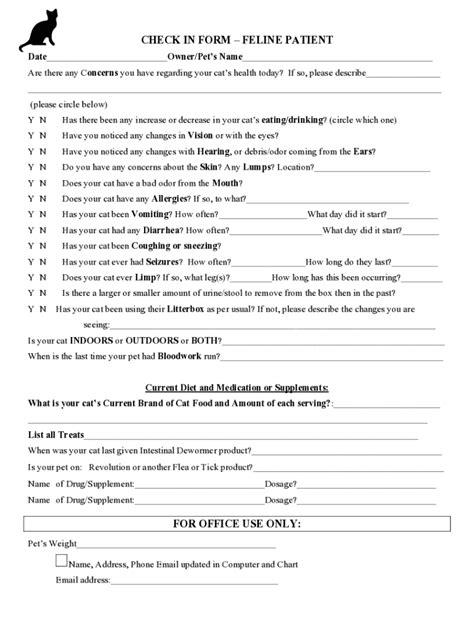 Feline Patient Check-In Form - Fill Out, Sign & Share Online | pdfFiller