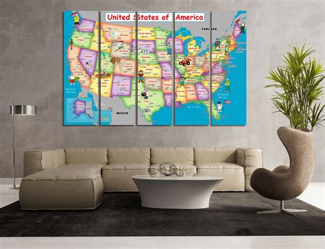 Buy World Map Map of the USA World Map Canvas Nursery Wall Art Kids ...