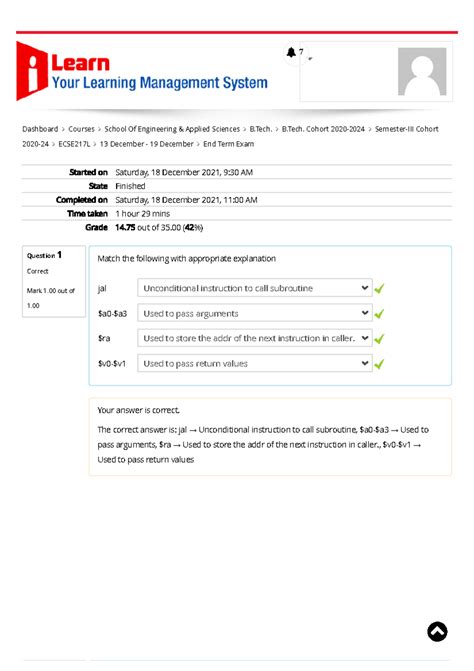 End Term Exam merged - end term stuff - Question 1 Correct Mark 1 out ...