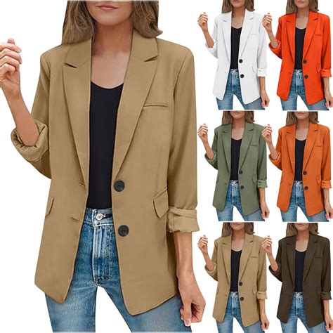 Dazajoo Womens Plus Size Blazers Dressy Casual Open Front Button Suit ...