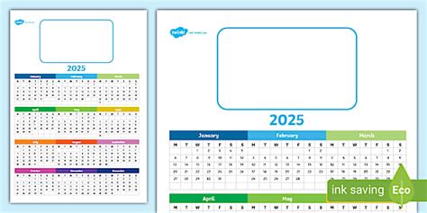 Editable 2025 One-Page Calendar Display Calendar - Twinkl