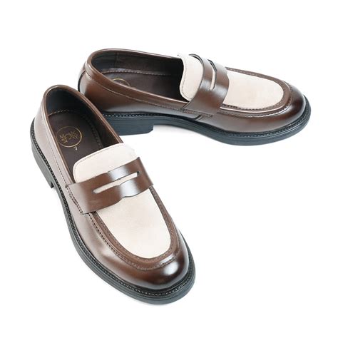 Monkstory Cosmopolitan Contrast Penny Loafers - Brown/Beige