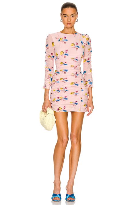 Ganni Printed Mesh Mini Dress in Light Lilac | FWRD