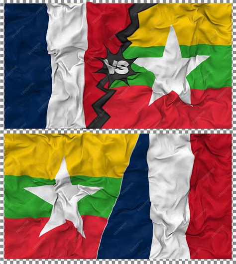 Myanmar Burma vs France Half Combined Flag Cloth Bump Texture 3D ...