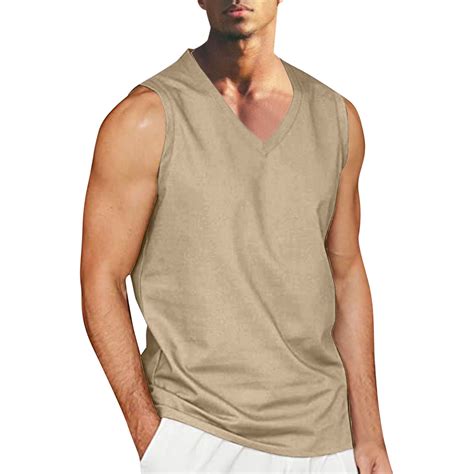 WREESH Men's Sleeveless Muscle T Shirts Casual Solid V-Neck Shirts ...