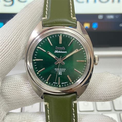 Vintage MOD HMT Kohinoor Hand Winding 17 Jewels Green Face Green Band ...