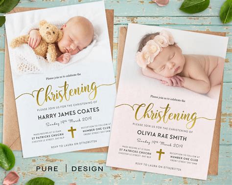 Baptism invitation including Photos Personalised Christening | Etsy
