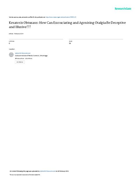 Keratosis Obturans: Misdiagnosis of Severe Otalgia in ENT Cases - Studocu