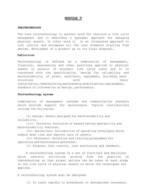 Module 5 Part 1 - Lecture notes Maintenanace Engineering - MODULE V ...