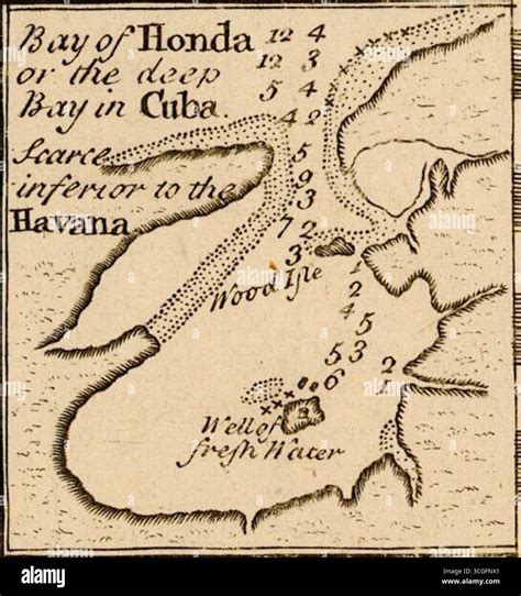 Historical map of the Bay of Honda, Cuba, published in 1740 during the War of Jenkins’ Ear (1739 ...