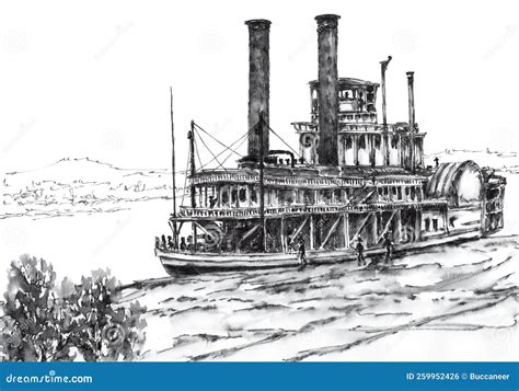 Paddle Steamer Drawings Vector Illustration | CartoonDealer.com #237140946