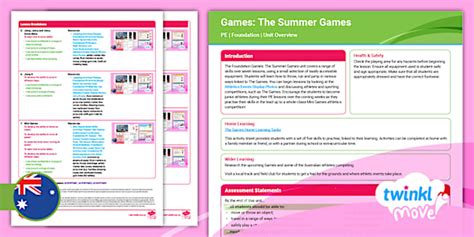 Foundation PE Games The Summer Games Unit Overview - Twinkl
