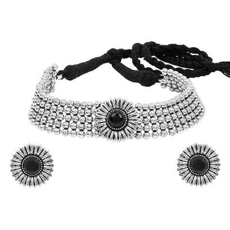 Buy Yellow Chimes Classic German Silver Oxidised Jewellery Set Designer ...