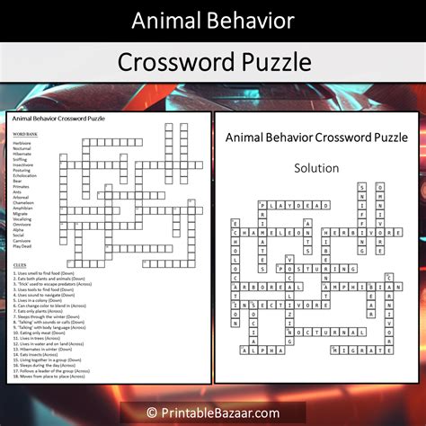 Animal Behavior Crossword Puzzle Worksheet Activity Printable PDF ...