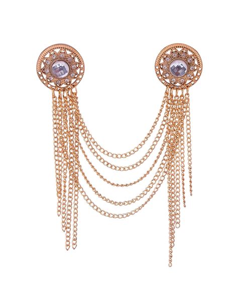 Buy Adorn Premium Hanging Chains Golden Brooch for Men at Amazon.in