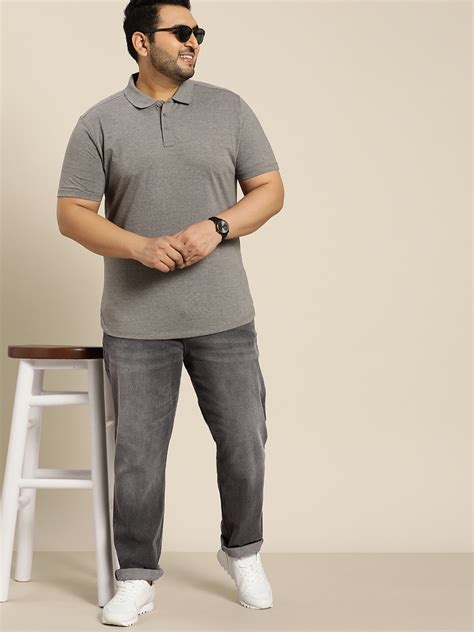 Sztori Plus Size Men Charcoal Grey Slim Tapered Fit Light Fade ...
