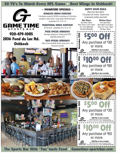 Game Time Sports Bar - Money Saver