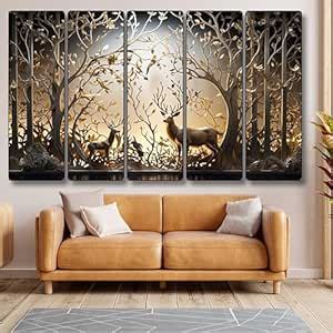 Livin'luxe Set of 5 deer family with vastu money Tree Wall Painting for ...