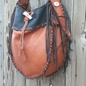 Buy Leather Drum Bag Fringed Leather Handbag Crossbody Tote Online in ...