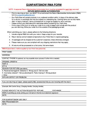 Fillable Online GUNPARTSNOW RMA FORM Fax Email Print - pdfFiller