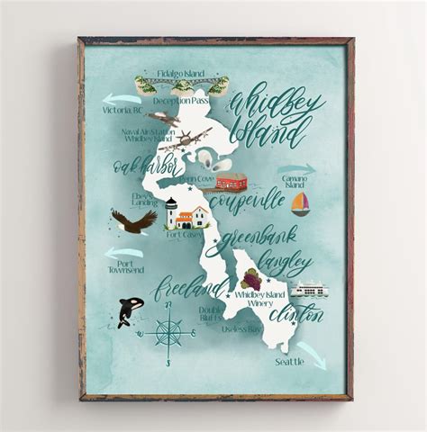 Whidbey Island Map Print | Etsy | Island map, Whidbey island, Map print