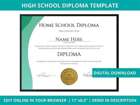 High school diploma template homeschool high school diploma high school ...