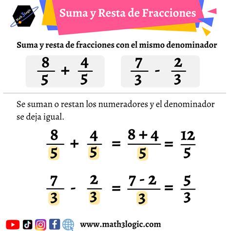 Suma y resta de fracciones igual denominador – Math3logic