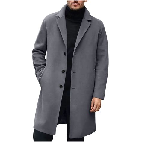 Busydd Men Trench Coat Trendy Button Solid Color Lapel Long Jackets for ...