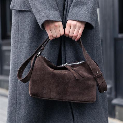 Chocolate Suede Handbag, Olive Green Suede Small Tote Bag, Designer ...