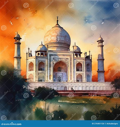 Watercolor Illustration Taj Mahal Stock Illustration - Illustration of ...