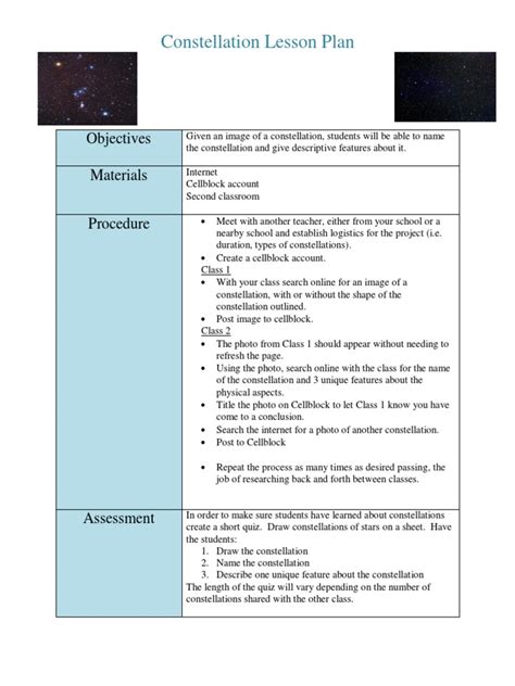 Constellation Lesson Plan 的图像结果