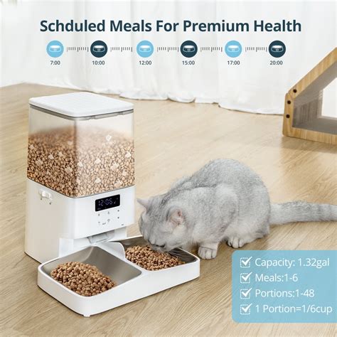 Buy PETEMPO Automatic Cat Feeder, with Double Stainless Steel Bowls, 5L ...