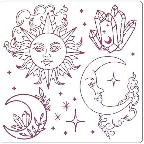 11.8 Inch Mandala Sun Moon Stencil Plastic Drawing Stencils Reusable ...