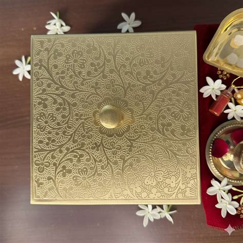 Brass Square Storage Box Gift Set – 4 Cups, Diya & Puja Kit | Gifting