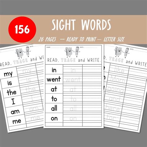 150+ Printable Sight Words | Kindergarten & 1st Grade Worksheets | Preschool Handwriting ...