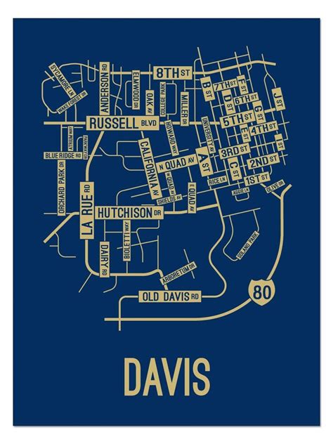 Davis, California Street Map - Poster, Acrylic, Framed, and Metal ...