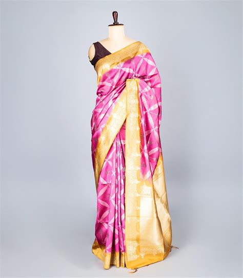 BubbleGum Pink Woven Synthetic Dupion Saree With Floral Jaal Motifs ...