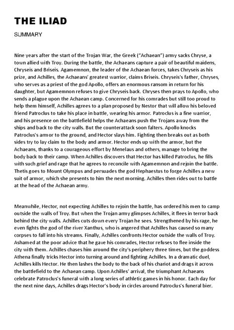 433999526 Iliad Summary ARAL PAN - THE ILIAD SUMMARY Nine years after ...