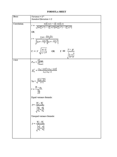 Image result for Statistics 1 Formula Sheet