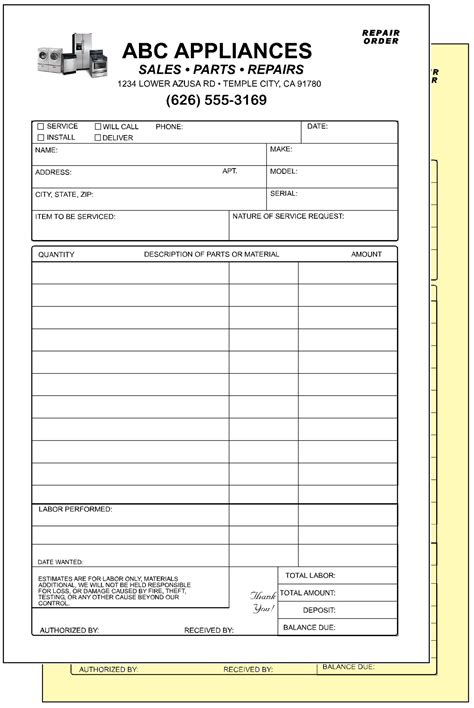Free Appliance Repair Invoice Template