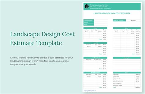 Landscape Design Cost Estimate Template in MS Word, GDocsLink, Pages ...