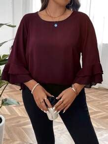 SHEIN Clasi Plus Solid Flare Sleeve Blouse | SHEIN USA