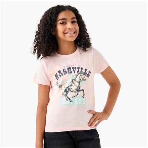Buy Juniors Graphic Print Round Neck T-shirt with Short Sleeves from ...