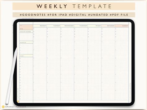 Weekly Planner Goodnotes Template, Undated Weekly Planner Template ...
