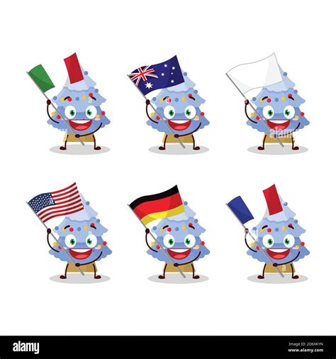 Blue christmas tree cartoon character bring the flags of various countries Stock Vector Image ...