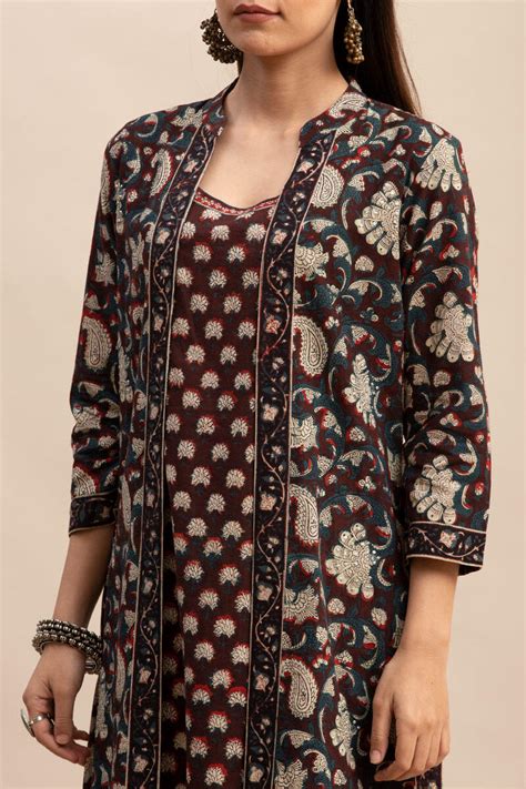 Buy Bagru Block Printed Straight Cotton Kurta | Maroon Kurta for Women ...