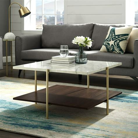 GRADE A2 - White Marble Square Coffee Table with Gold Legs - Foster ...