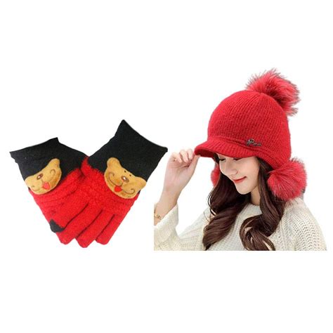 Buy V3E Winter Soft Warm Snow Proof Visor Pom Pom Cap (Inside Fur ...