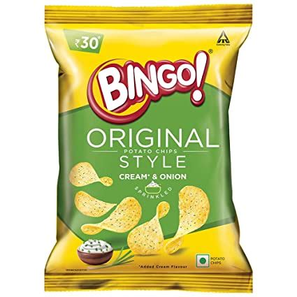 Bingo! Original Style Cream & Onion, 65g, Flat Cut Potato Chips Perfect ...