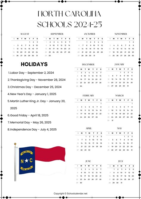 North Carolina School Calendar 2024-2025 [County School District]